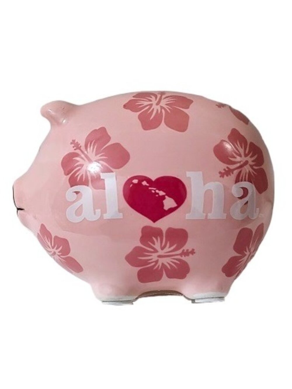 Aloha Pink Hibiscus Flowers Ceramic Piggy Bank Hawaii
